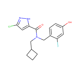 O=C(c1cc(Cl)n[nH]1)N(Cc1ccc(O)cc1F)CC1CCC1 ZINC000103232625