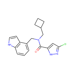 O=C(c1cc(Cl)n[nH]1)N(Cc1cccc2[nH]ccc12)CC1CCC1 ZINC000103232628