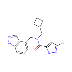 O=C(c1cc(Cl)n[nH]1)N(Cc1cccc2[nH]ncc12)CC1CCC1 ZINC000103232631