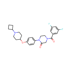 O=C(c1cc(F)cc(F)c1)N1CCN(c2ccc(OC3CCN(C4CCC4)CC3)cc2)C(=O)C1 ZINC000028870373