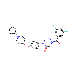 O=C(c1cc(F)cc(F)c1)N1CCN(c2ccc(OC3CCN(C4CCCC4)CC3)cc2)C(=O)C1 ZINC000028870405