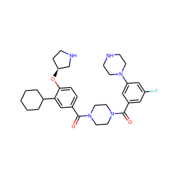 O=C(c1cc(F)cc(N2CCNCC2)c1)N1CCN(C(=O)c2ccc(O[C@H]3CCNC3)c(C3CCCCC3)c2)CC1 ZINC000653882853