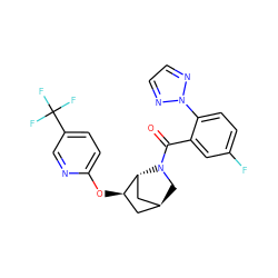 O=C(c1cc(F)ccc1-n1nccn1)N1C[C@H]2C[C@@H](Oc3ccc(C(F)(F)F)cn3)[C@H]1C2 ZINC000218525466