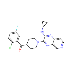 O=C(c1cc(F)ccc1Cl)C1CCN(c2nc3cnccc3nc2NC2CC2)CC1 ZINC000144386304