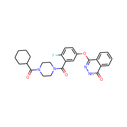 O=C(c1cc(Oc2n[nH]c(=O)c3ccccc23)ccc1F)N1CCN(C(=O)C2CCCCC2)CC1 ZINC000224642163