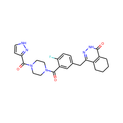 O=C(c1cc[nH]n1)N1CCN(C(=O)c2cc(Cc3n[nH]c(=O)c4c3CCCC4)ccc2F)CC1 ZINC000149105361