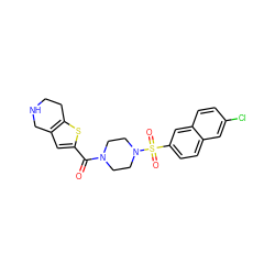 O=C(c1cc2c(s1)CCNC2)N1CCN(S(=O)(=O)c2ccc3cc(Cl)ccc3c2)CC1 ZINC000013584070