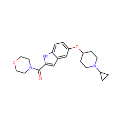 O=C(c1cc2cc(OC3CCN(C4CC4)CC3)ccc2[nH]1)N1CCOCC1 ZINC000040955830