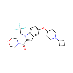 O=C(c1cc2cc(OC3CCN(C4CCC4)CC3)ccc2n1CC(F)(F)F)N1CCOCC1 ZINC000040937276