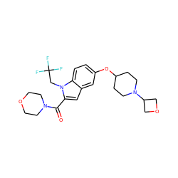 O=C(c1cc2cc(OC3CCN(C4COC4)CC3)ccc2n1CC(F)(F)F)N1CCOCC1 ZINC000040420593