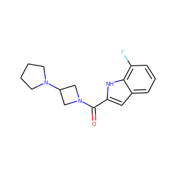 O=C(c1cc2cccc(F)c2[nH]1)N1CC(N2CCCC2)C1 ZINC000084759589