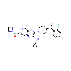 O=C(c1cc2nc(NC3CC3)c(N3CCC([C@@H](F)c4ccc(F)cc4F)CC3)nc2cn1)N1CCC1 ZINC000144449235