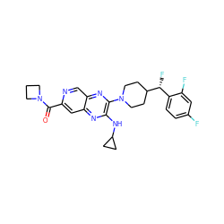 O=C(c1cc2nc(NC3CC3)c(N3CCC([C@H](F)c4ccc(F)cc4F)CC3)nc2cn1)N1CCC1 ZINC000144449031