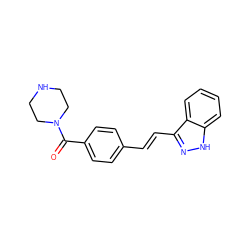 O=C(c1ccc(/C=C/c2n[nH]c3ccccc23)cc1)N1CCNCC1 ZINC000043201999