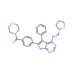 O=C(c1ccc(-c2[nH]c3ncnc(NC[C@@H]4CCCO4)c3c2-c2ccccc2)cc1)N1CCOCC1 ZINC000035974610