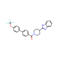 O=C(c1ccc(-c2ccc(OC(F)(F)F)cc2)cc1)N1CCC(c2nc3ccccc3[nH]2)CC1 ZINC000040914092