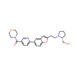 O=C(c1ccc(-c2ccc3oc(CCN4CCC[C@@H]4CO)cc3c2)nc1)N1CCOCC1 ZINC000013589396