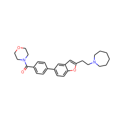 O=C(c1ccc(-c2ccc3oc(CCN4CCCCCC4)cc3c2)cc1)N1CCOCC1 ZINC000013589411