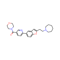 O=C(c1ccc(-c2ccc3oc(CCN4CCCCCC4)cc3c2)nc1)N1CCOCC1 ZINC000013589418