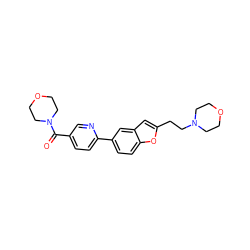 O=C(c1ccc(-c2ccc3oc(CCN4CCOCC4)cc3c2)nc1)N1CCOCC1 ZINC000013589397