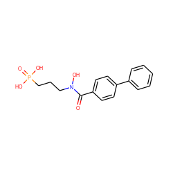 O=C(c1ccc(-c2ccccc2)cc1)N(O)CCCP(=O)(O)O ZINC000013644197