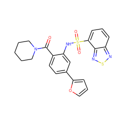 O=C(c1ccc(-c2ccco2)cc1NS(=O)(=O)c1cccc2nsnc12)N1CCCCC1 ZINC000040822700