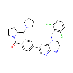 O=C(c1ccc(-c2cnc3c(c2)N(Cc2c(Cl)cccc2Cl)CCN3)cc1)N1CCC[C@H]1CN1CCCC1 ZINC000049803779