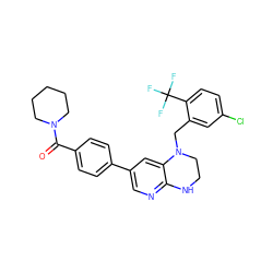 O=C(c1ccc(-c2cnc3c(c2)N(Cc2cc(Cl)ccc2C(F)(F)F)CCN3)cc1)N1CCCCC1 ZINC000049938489