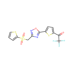 O=C(c1ccc(-c2nc(CS(=O)(=O)c3cccs3)no2)s1)C(F)(F)F ZINC000040893747