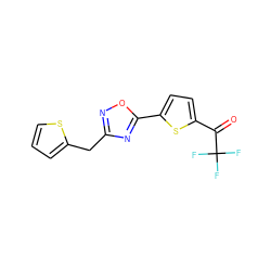 O=C(c1ccc(-c2nc(Cc3cccs3)no2)s1)C(F)(F)F ZINC000040379001