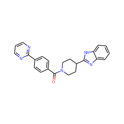 O=C(c1ccc(-c2ncccn2)cc1)N1CCC(c2nc3ccccc3[nH]2)CC1 ZINC000040900403