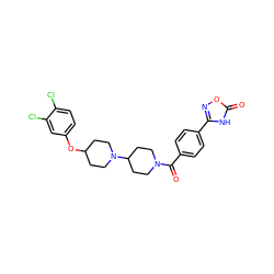 O=C(c1ccc(-c2noc(=O)[nH]2)cc1)N1CCC(N2CCC(Oc3ccc(Cl)c(Cl)c3)CC2)CC1 ZINC000095553083