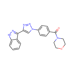 O=C(c1ccc(-n2cc(-c3n[nH]c4ccccc34)nn2)cc1)N1CCOCC1 ZINC000141574507