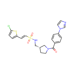 O=C(c1ccc(-n2ccnc2)cc1)N1CC[C@H](CNS(=O)(=O)/C=C/c2ccc(Cl)s2)C1 ZINC000028956024