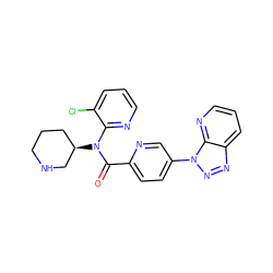 O=C(c1ccc(-n2nnc3cccnc32)cn1)N(c1ncccc1Cl)[C@@H]1CCCNC1 ZINC000219130038