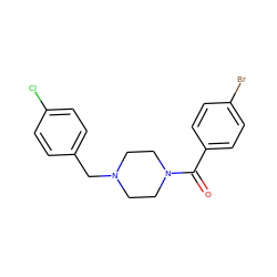 O=C(c1ccc(Br)cc1)N1CCN(Cc2ccc(Cl)cc2)CC1 ZINC000015698680