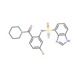 O=C(c1ccc(Br)cc1NS(=O)(=O)c1cccc2[nH]cnc12)N1CCCCC1 ZINC000029061920