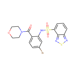 O=C(c1ccc(Br)cc1NS(=O)(=O)c1cccc2nsnc12)N1CCOCC1 ZINC000035064893