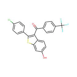 O=C(c1ccc(C(F)(F)F)cc1)c1c(-c2ccc(Cl)cc2)sc2cc(O)ccc12 ZINC000653802023