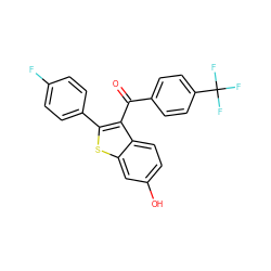 O=C(c1ccc(C(F)(F)F)cc1)c1c(-c2ccc(F)cc2)sc2cc(O)ccc12 ZINC000142966953