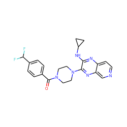 O=C(c1ccc(C(F)F)cc1)N1CCN(c2nc3cnccc3nc2NC2CC2)CC1 ZINC000144353843