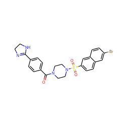 O=C(c1ccc(C2=NCCN2)cc1)N1CCN(S(=O)(=O)c2ccc3cc(Br)ccc3c2)CC1 ZINC000026177205