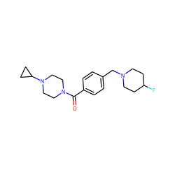 O=C(c1ccc(CN2CCC(F)CC2)cc1)N1CCN(C2CC2)CC1 ZINC000034865071