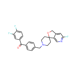 O=C(c1ccc(CN2CCC3(CC2)OCc2cc(F)ncc23)cc1)c1ccc(F)c(F)c1 ZINC000045245567