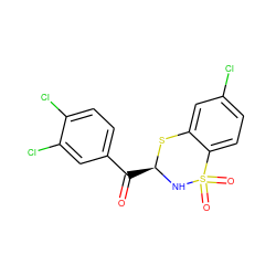 O=C(c1ccc(Cl)c(Cl)c1)[C@@H]1NS(=O)(=O)c2ccc(Cl)cc2S1 ZINC000040848436