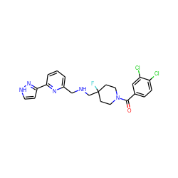 O=C(c1ccc(Cl)c(Cl)c1)N1CCC(F)(CNCc2cccc(-c3cc[nH]n3)n2)CC1 ZINC000013797254