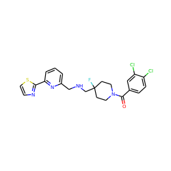 O=C(c1ccc(Cl)c(Cl)c1)N1CCC(F)(CNCc2cccc(-c3nccs3)n2)CC1 ZINC000013797260