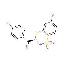 O=C(c1ccc(Cl)cc1)[C@@H]1NS(=O)(=O)c2ccc(Cl)cc2S1 ZINC000040380793