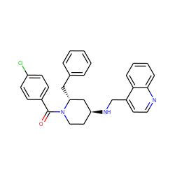 O=C(c1ccc(Cl)cc1)N1CC[C@H](NCc2ccnc3ccccc23)C[C@H]1Cc1ccccc1 ZINC000013781121