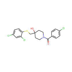 O=C(c1ccc(Cl)cc1)N1CCC(O)(CSc2ccc(Cl)cc2Cl)CC1 ZINC000001403797